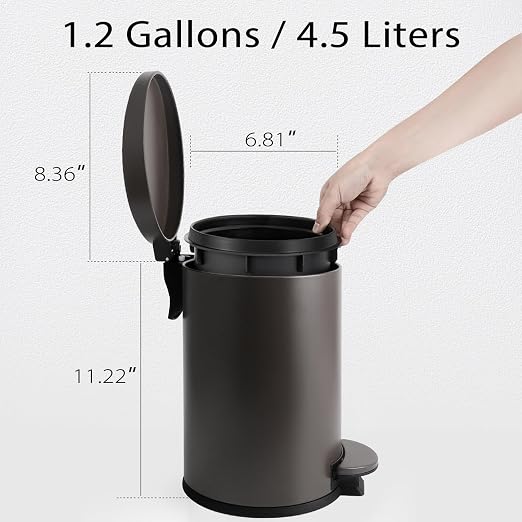 TIPGO Small Trash Can with Lid Soft Close, 4.5 Liters / 1.2 Gallon Bathroom Garbage Can, Mini Step Trash Bin, Stainless Steel Wastebasket for Bathroom, Bedroom, Office (Brown) - Image 5