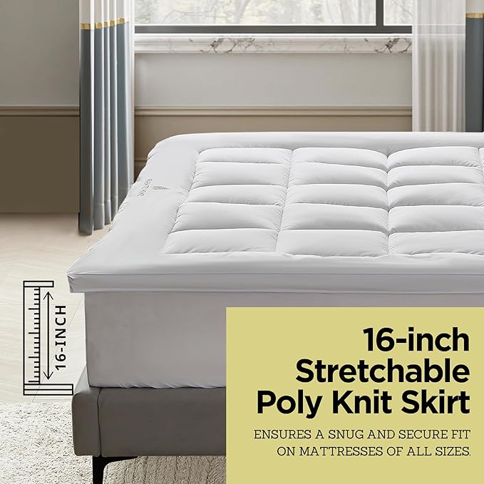Farm to Home Organic Cotton Mattress Protector Cal King Size - 2" Gusset Pillowtop Mattress Pad Cover Down Alternative Filled with 16 Inch Elastic Deep Pocket Mattress Topper – White