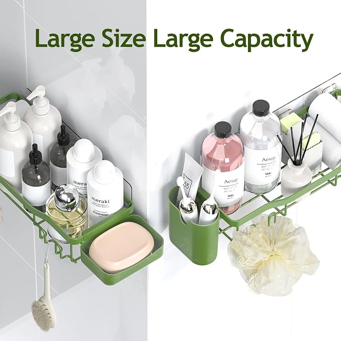 NESOMI Shower Caddy Adhesive Shower Organizer 7-Pack, Rustproof Stainless Steel Bathroom Shelves, Large Capacity No-Drill Rack Storage Accessories with Soap Dish Toothbrush Holder Hooks - Image 9