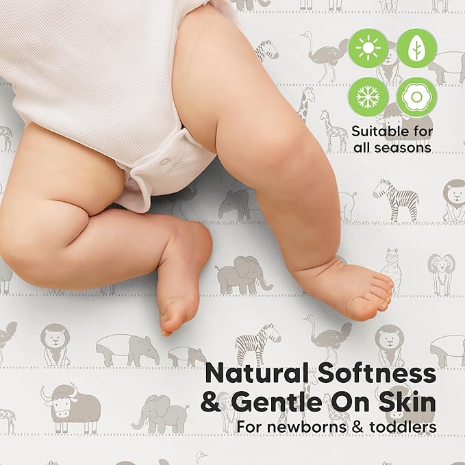 2-Pack Waterproof Crib Sheets for Boys, Girls - 52x28 Fitted Organic Cotton Baby Crib Sheets, Toddler Mattress Protector Cover, Washable, Soft & Durable Baby Bedding Essentials (Savannah)