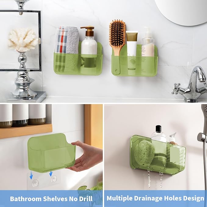 Diesisa 2pc Acrylic Wall Mount Organizer, Adhesive Cabinet Door Organizer,Acrylic Bathroom Shelves for Wall,No Drilling Hang Walls,with Self Adhesive Tape, for Bathroom, Kitchen, Living Room-Green - Image 5