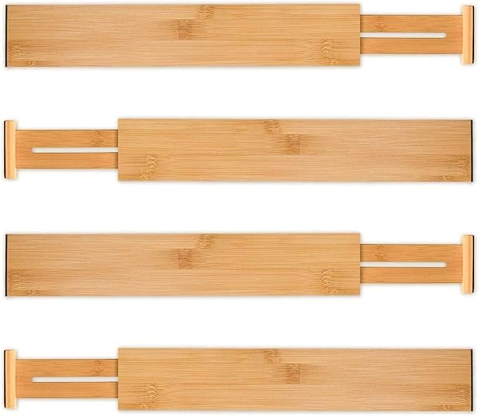Utoplike 4 pcs Bamboo Kitchen Drawer Dividers Large, Adjustable Drawer Organizers, Spring Loaded, Expandable Organization Works in Kitchen, Dresser, Bathroom, Bedroom, Drawer, Desk - Image 9