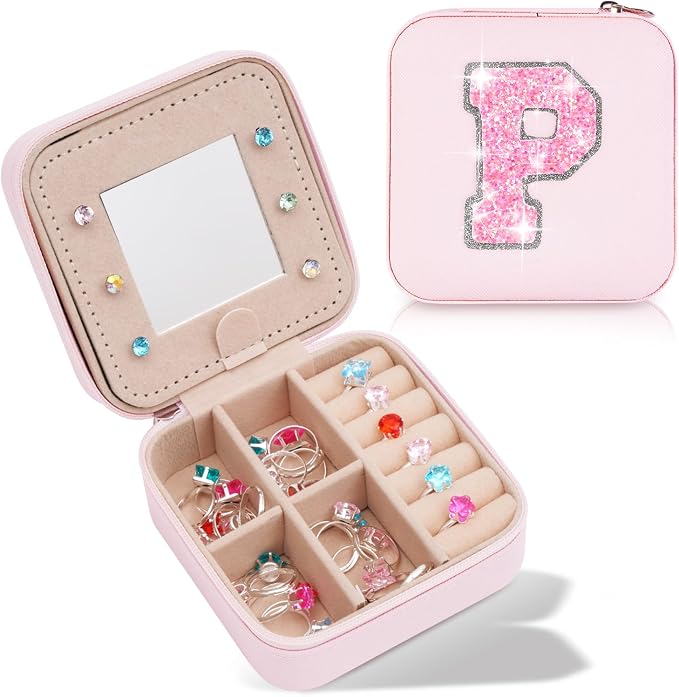 Uygafly Travel Jewelry Case - Personalized Jewelry Box for Women,Small Jewelry Organizer Cute Jewelry Organizers and Storage Aesthetic,Travel Essentials Birthday Gifts for Girls Women | Pink,P by Uygafly