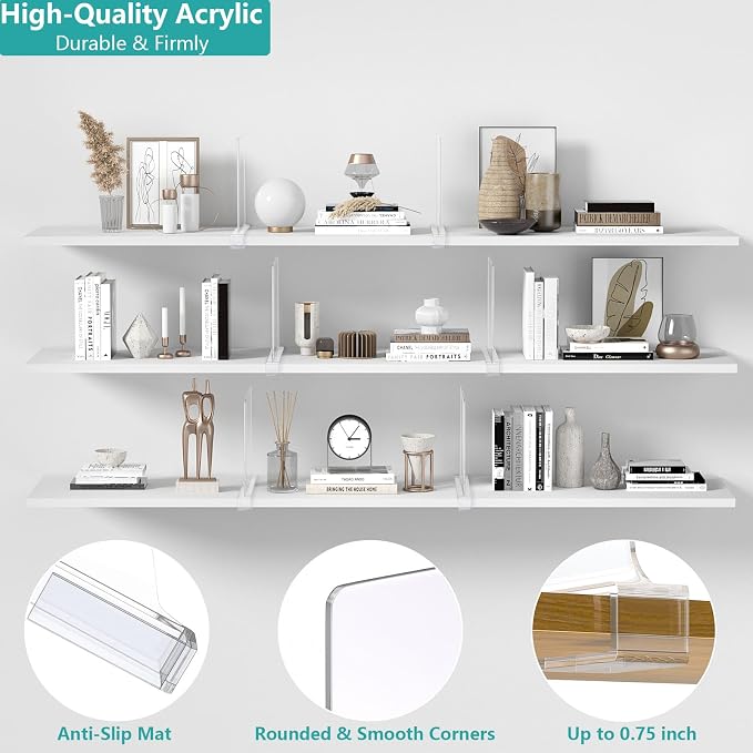 Aolloa 6 PCS Shelf Dividers for Closet Organization Acrylic Clear Closet Shelf Divider for Wooden Shelving Suitable for Wooden or Vertical Shelves Or Bedroom, Kitchen and Office - Image 3