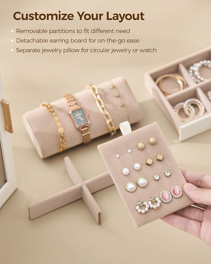 Glimmloop 360° Rotating Jewelry Box with 7 Drawers, Spacious Vertical Jewelry Organizer with Glass Window, Jewelry Storage Case, Dustproof & Moisture-resistant Design, White - Image 6