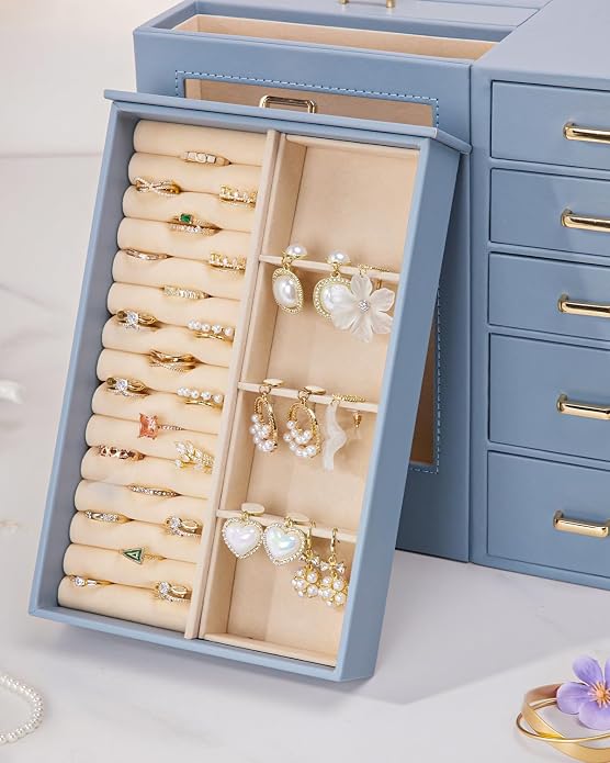 Homde Large Jewelry Box/Organizer/Case with Glass Window, Drawers for Necklaces Earrings Rings Bracelets Watches Gift for Women Girls - Image 9