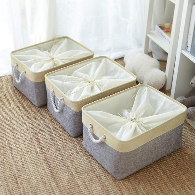 TheWarmHome Storage Baskets for Organizing, Extra Large-3Pack, 17.7L×13.8W×9.8H inch Large Sturdy Storage Bins, Decorative Storage Baskets for Shelves Closet Nursery (Gold&Grey) - Image 8