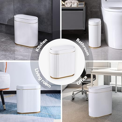 ELPHECO Bathroom Trash Can with Lid 2 Gallon Sensor Garbage Can, Automatic Trash Bin, Motion Sensor Trash Can, IPX5 Waterproof Plastic Wastebasket for Bathroom, Bedroom, Kitchen, Office, White Gold - Image 6