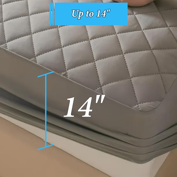Waterproof Mattress Protector, Queen Size Cooling 3D Air Fabric Bed Pad Cover Noiseless with Deep Pocket 4"-14" Depth, Soft Breathable Dirt-Proof Bed Mattress Cover Washable (Black, Queen)