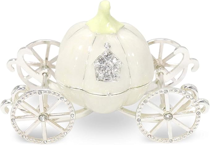 LASODY Crystal Cinderella Pumpkin Carriage Decorative Hinged Jewelry Trinket Box Unique Gift for Family,Jewelry Chests Wedding Valentine‘ Day, Mother’s Day Gifts (Small, Pumpkin Car Jewelry Box) by LASODY