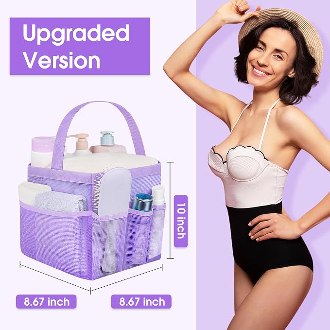 Attmu Mesh Shower Caddy Portable for College Dorm Room Camping Essentials, Shower Caddy Dorm with 9-Pockets, Large Capacity Hanging Basket Bathroom Bag for Toiletry, Swimming, Gym, Camp, Beach - Image 2