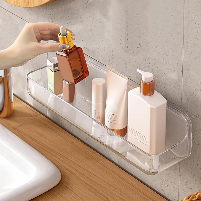 Diesisa Acrylic Wall Mounted Shower Caddy, Clear, Large Size 4D x 12.8" W x 3.3" H, Acrylic Shelf, No Drilling Walls Adhesive Shelf, Bathroom Shelves with Self Adhesive Tape for Bathroom, Kitchen by Home