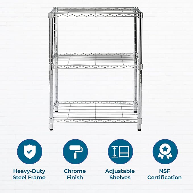 Honey-Can-Do 3-Tier Heavy Duty Adjustable Shelving Unit, 250-lb Per Shelf Metal Storage Rack, Wire Shelf for Kitchen Garage Pantry Closet, Chrome, 24 x 14 x 30 in - Image 6