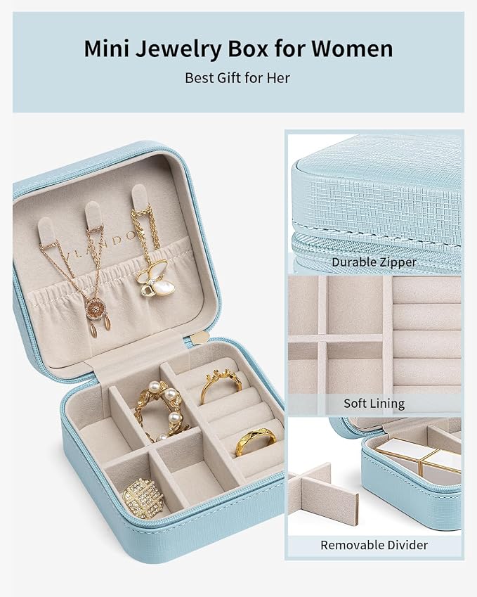 VLANDO Travel Jewelry Box, Small Jewelry Travel Organizer Case for Girls Women - Blue*6 pack - Image 4