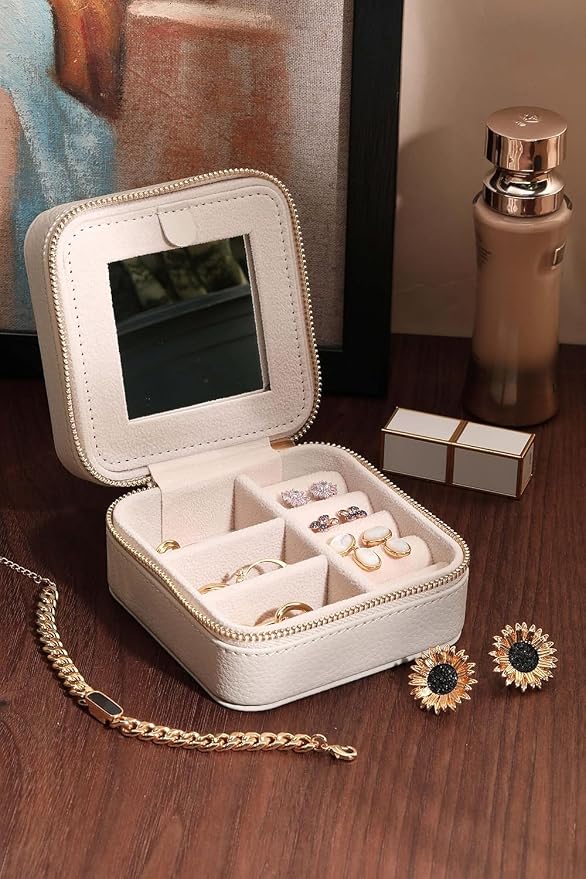 S.Leaf Travel Jewelry Organizer Boxes for Women Small Portable Necklace Earrings Bracelet Rings Travel Case Best Friend Birthday Gifts for Women Trendy (Butterfly_Beige_Gray) - Image 5