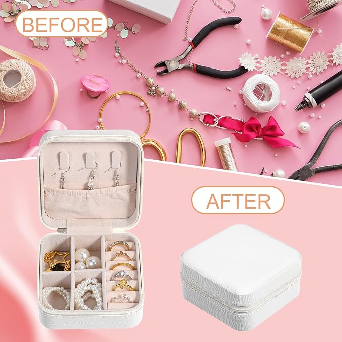 Kifmurase 8PCS Travel Jewelry Case, Small Portable Bridesmaid Jewelry Gift Box, PU Leather Jewelrys Case Organizer Storage for Rings Earrings Necklaces, Women Girls Bridesmaid Proposal Gifts(Beige) - Image 4