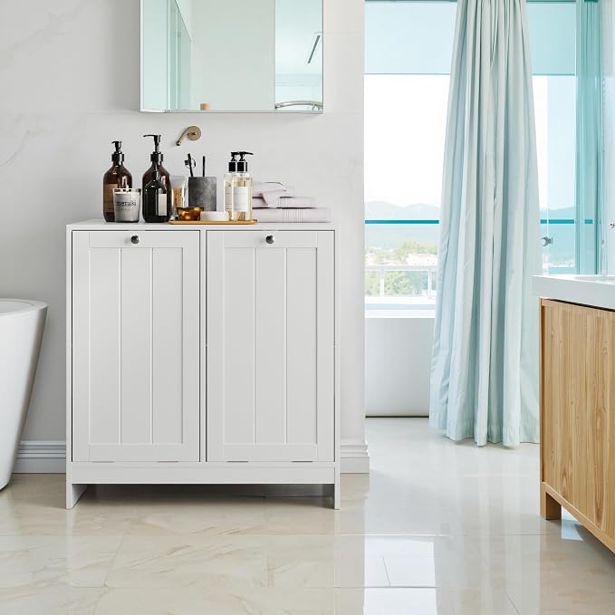 Tilt-Out Double Laundry Hamper Cabinet, White, 26.8" H x 26" W x 12" D, 5.9 Gal Capacity, MDF Construction. - Image 6