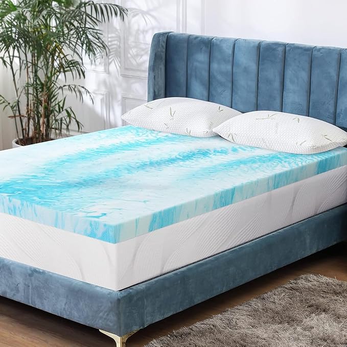 Mattress Topper for Twin Bed, Gel Swirl Memory Foam Soft Bed Topper for Back Pain, 2 inch, Light Blue
