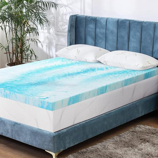 Mattress Topper for Twin Bed, Gel Swirl Memory Foam Soft Bed Topper for Back Pain, 2 inch, Light Blue