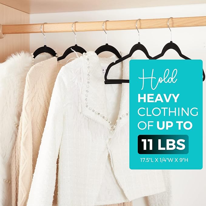 HOUSE DAY Premium Velvet Hangers 50 Pack Black, Non-Slip Flocked Felt Hangers, Sturdy Clothes Hangers with 360° Rotatable Hook, Heavy Duty Coat Hanger, Durable Slim Hanger for Closet Space Saving - Image 6