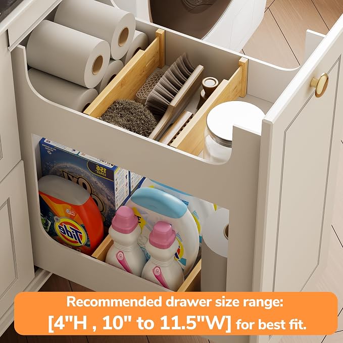 BAMEOS 4" High Bamboo Drawer Dividers - Adjustable Small Drawer Organizer - Kitchen, Dresser, Bathroom, Bedroom & Office - 4-pack - Image 5