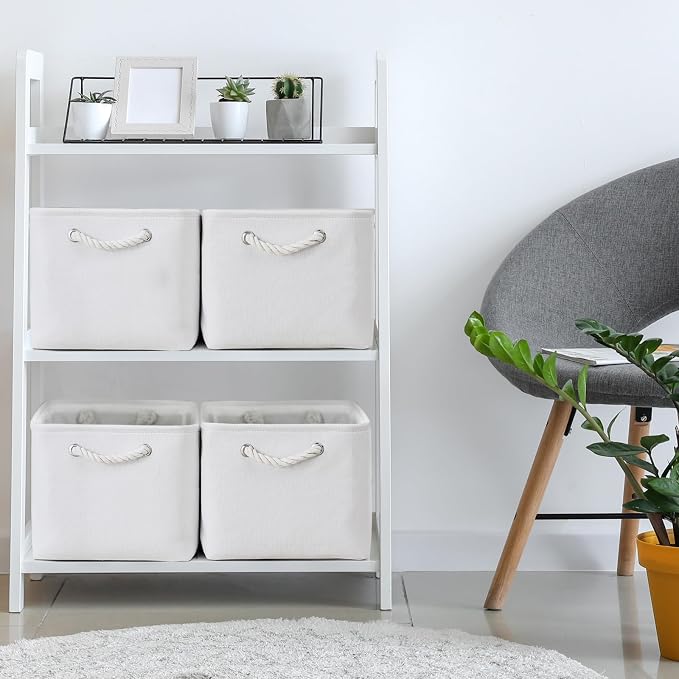 TheWarmHome Storage Basket for Shelves - 15.8x11.8x11.8 inch 3 Pack Fabric Storage Cubes, Collapsible Storage Bin for Organizing Organizer Closet Book Gift Dog(White) - Image 2