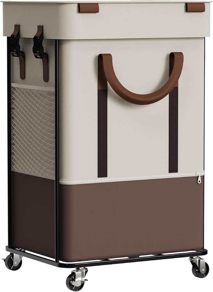 150L Rolling Laundry Basket with Wheels, Double Laundry Hamper 2 Section, with 2 Inner Bag, Lid, Handle and Mesh Bag, Large Tall Dirty Clothes Hampers by Unknown