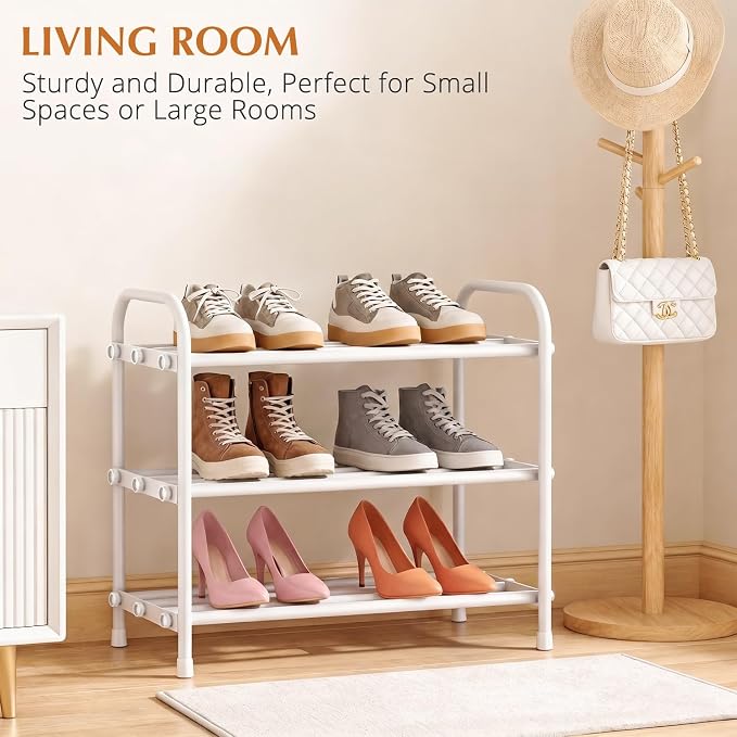INSMART 3-Tier Expandable Shoe Rack, Stackable and Adjustable Shoes Organizer Storage Shelf, Sturdy and Durable Metal Structure Free Standing Shoe Rack for Closet Entryway Doorway, White - Image 6