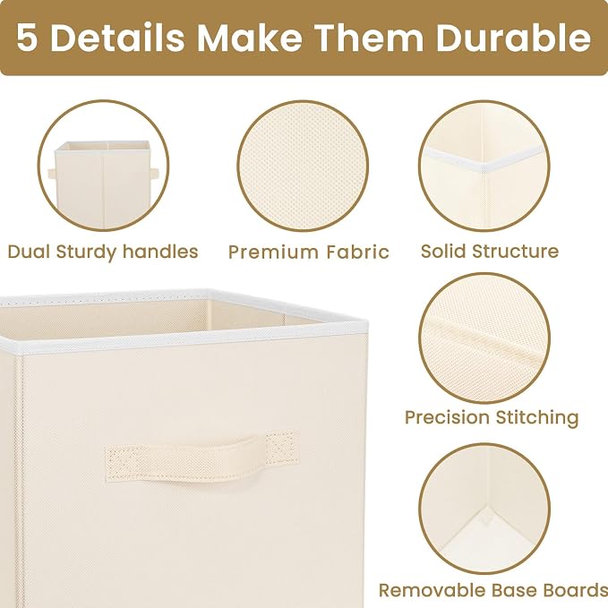 Criusia Storage Cubes, 11 Inch Clothes Storage Bins with Dual Handles (10 Pack), Fabric Collapsible Storage Bins for Shelves Closet, Cubby Organizer Bins for Clothing Toys Blanket Yarns (Beige) - Image 4