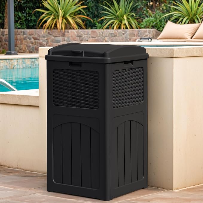 Greesum 33 Gallon Outdoor Trash Can with Lid, Waterproof Resin Garbage Bin for Hideaway, Deck, Patio, Black - Image 5