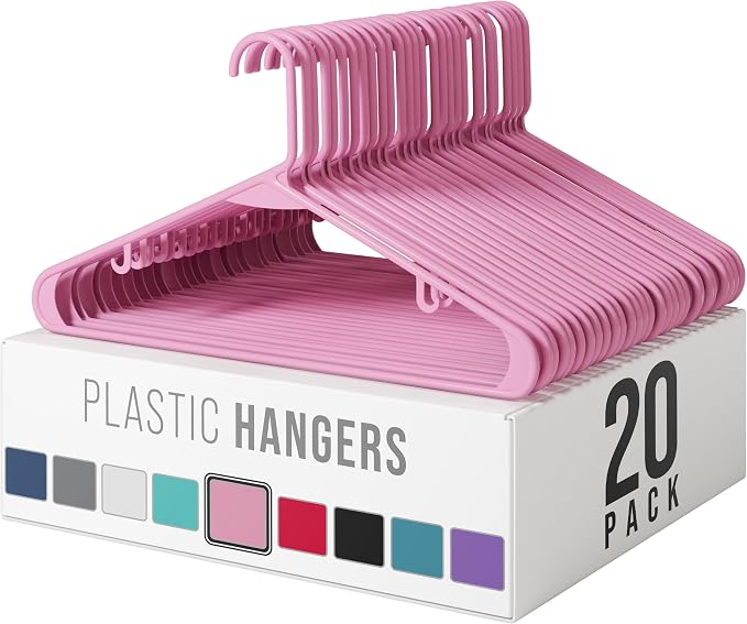 Plastic Hangers 20 Pack Pink - Clothes Hangers - Makes The Perfect Coat Hanger and General Space Saving Hangers for Closet and New Apartment Essentials - Percheros Ganchos para Colgar Ropa Hangars by Neaterize
