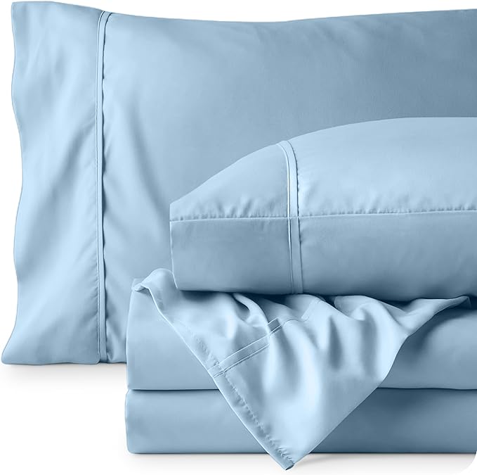 Bare Home Queen Sheet Set - 1800 Ultra-Soft Microfiber Queen Bed Sheets - Double Brushed - Deep Pockets - Easy Fit - 4 Piece Set - Bedding Sheets & Pillowcases (Queen, Light Blue)