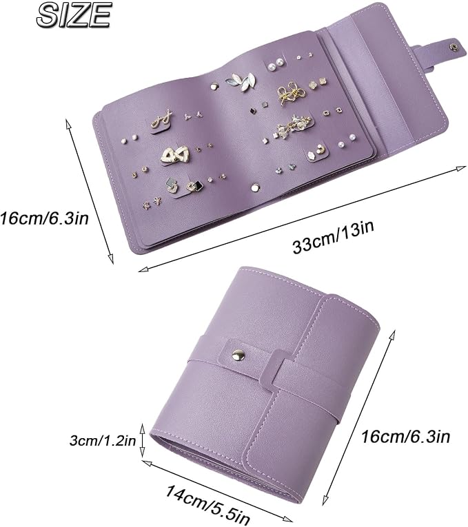 LAKE OF FIRE Earring Holder Organizer with Foldable Book Design Jewelry Book Organizer, Portable Pu Leather Travel Earring Case(Purple) - Image 2