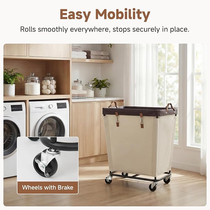 StorageWorks 210L Laundry Basket with Wheels, Extra Large Rolling Hampers for Clothing Organizer, Dirty Clothes Basket for Hotel, Home, Closet, Dorm, Beige - Image 4