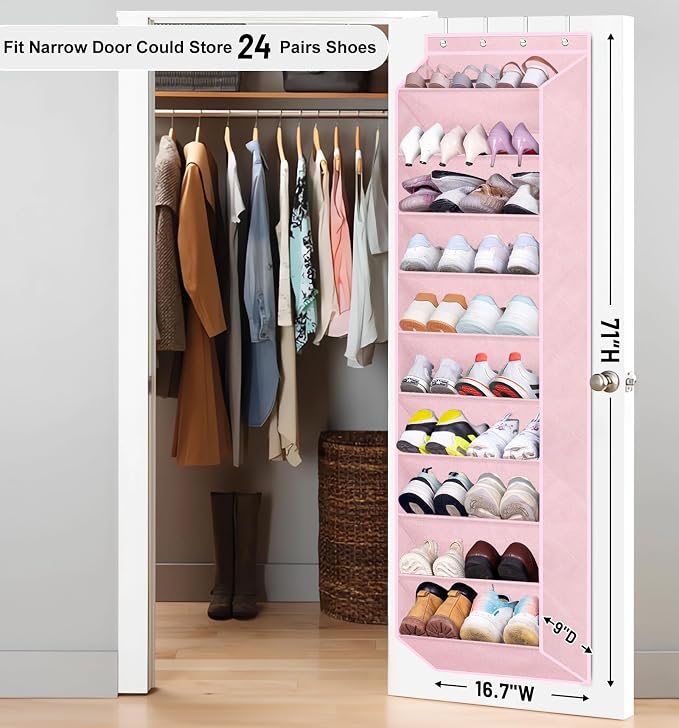 SLEEPING LAMB Over The Door Shoe Organizer for Closet, Kids Sneaker Storage for Hanging Shoe Rack for Door with Large Deep Pockets for Toddler, Girl, Baby Room Decor, Pink - Image 2