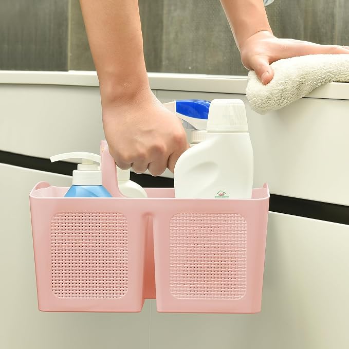 ALINK Portable Shower Caddy Basket with Compartments, Plastic Divided Cleaning Caddy Organizer Storage Tote with Handle for Bathroom, College, Dorm Room Essentials, Pink - Image 4