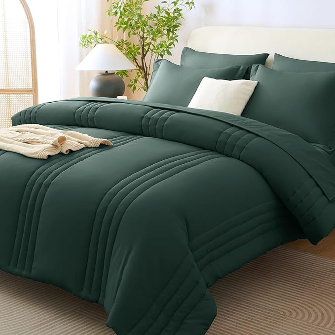 CozyLux Queen Comforter Set - 7 Pieces Bed in a Bag Forest Green Comforter Set with Sheets Luxury Bed Set All Seasons, Soft Bedding Set with Down Alternative Comforter, Sheets, Pillowcases & Shams