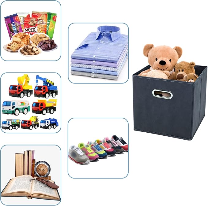 Black Fabric Cubby Storage Bins,13x13x13 Inches ,Cube Organizer Bin Foldable Storage Boxes with Dual Handles Fabric Organizer Box and collapsible Storage basket,Set of 3,Grey - Image 3