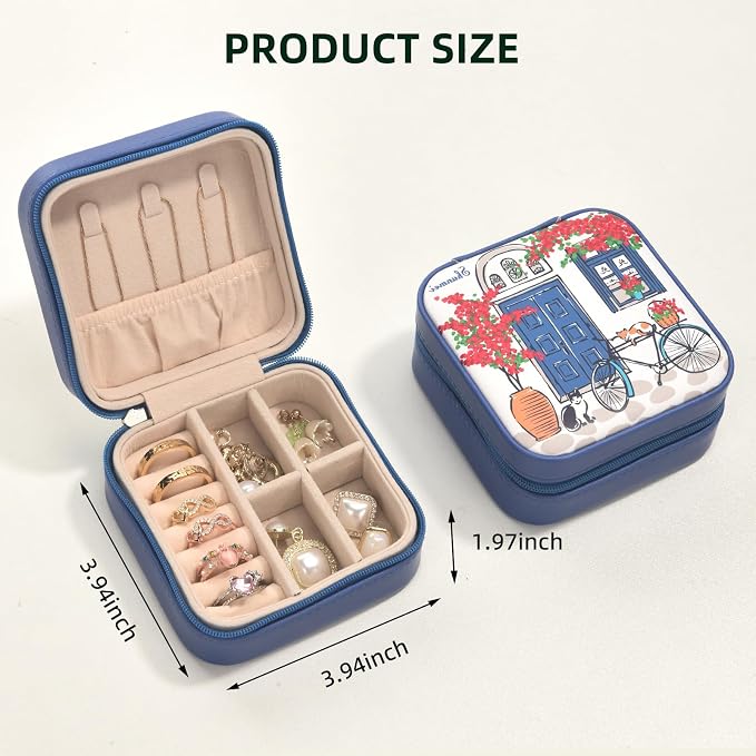 shunmei Mini Travel Jewelry Box,PU Leather Portable Jewelry Organizer Case,Art Accessories Storage Holder Boxes for Earring, Necklace, Rings, Bracelets (Two Cats) - Image 3