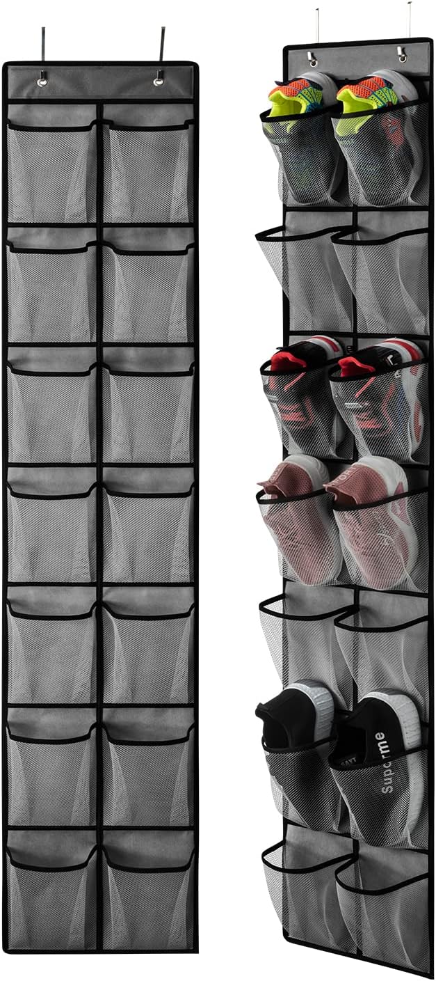 KEEPJOY Over the Door Shoe Organizer, Hanging Shoe Organizer with 4 Hooks,Door Shoe Holder with 14 Mesh Deep Pockets Closet Door Shoe Storage Bag (Grey-2Pack) - Image 7