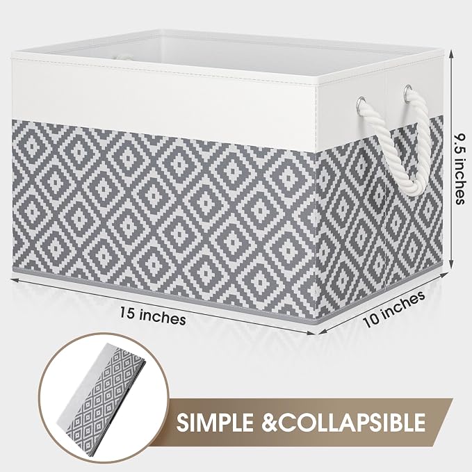 StorageTastic Storage Bins, 6-Pack Large Storage Box with Rope Handles, Collapsible Storage Basket for Organizing Books,Clothes,Rhombic Grey - Image 2