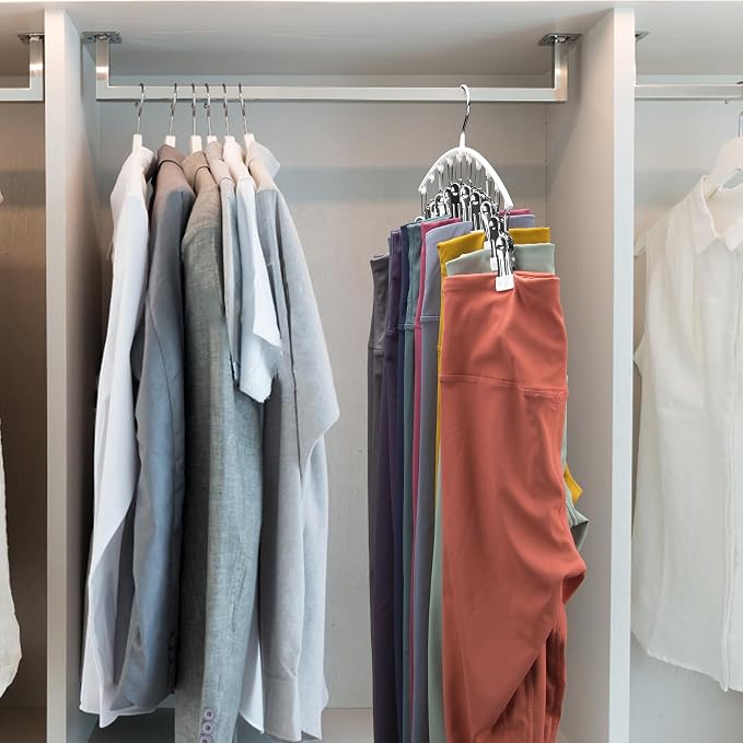 Legging Organizer for Closet, Metal Yoga Pants Hanger w/Rubber Coated 2 Pack w/10 Clips Hold 20 Leggings, Hangers Space Saving Hanging Closet Organizer for Closet Organizers and Storage-White - Image 7