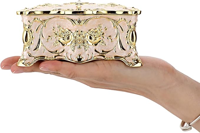 Hipiw Vintage Jewelry Organizer Box - Metal Trinket Storage Box Ornate Treasure Chest Box Jewelry Decorative box Keepsake Gift Box Case for Women,4.9"x3.4"x2.7" - Image 8