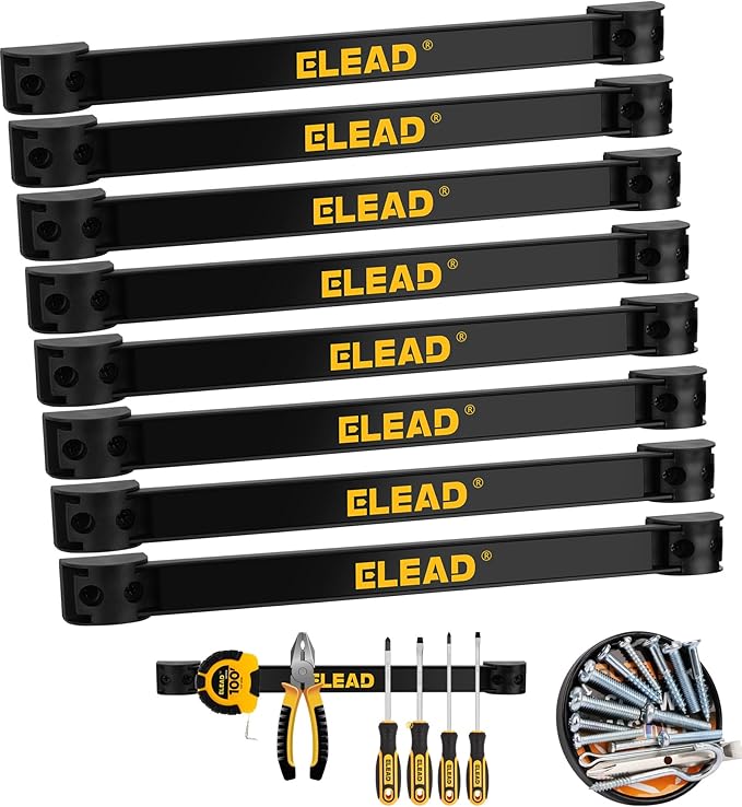 ELEAD 9-Piece 12" Magnetic Tool Holder Storage Organizer - Wall Mount Rack Garage Organization Power Magnet Hanger Workbench Board Slatwall Van Organizers Mounted Hanging Strip by ELEAD