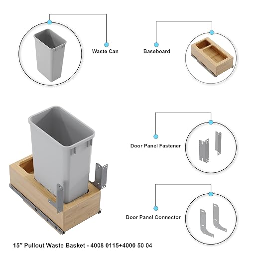 Dowell Single 50Qt Undermount Trash Pull-Out Waste Container with Full Extension Soft-Close Slides, Bottom Mounted, Face Frame/Frameless Min. Cabinet Opening: 12-1/2 Inch Wide-4008 0115 50 - Image 8