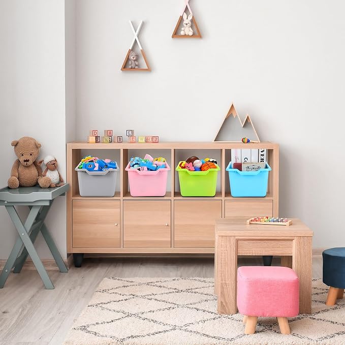 Dandat 16 Pcs Plastic Book Bins for Classroom Library Cubby Bins Scoop Front Stackable Toy Storage Tubs Containers for School Office Home Nursery Playroom Organization(Candy Color) - Image 5