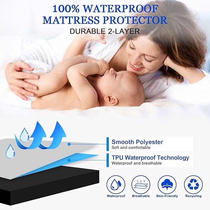 Sufdari Cal King Mattress Protector,Waterproof Mattress Protector,Fitted Sheet Style Mattress Cover with 18" Deep Pocket,Washable and Comfortable-Black,California King
