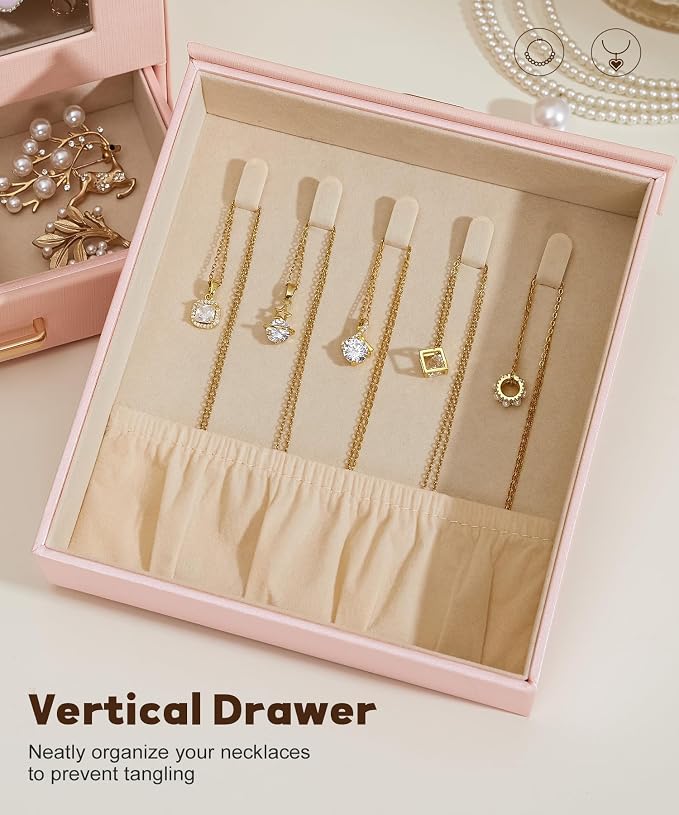 Homde Jewelry Organizer Girls Women Jewelry Box for Necklaces Rings Earrings Gift Bracelets Storage Case (Peach Pink + Gold) - Image 6