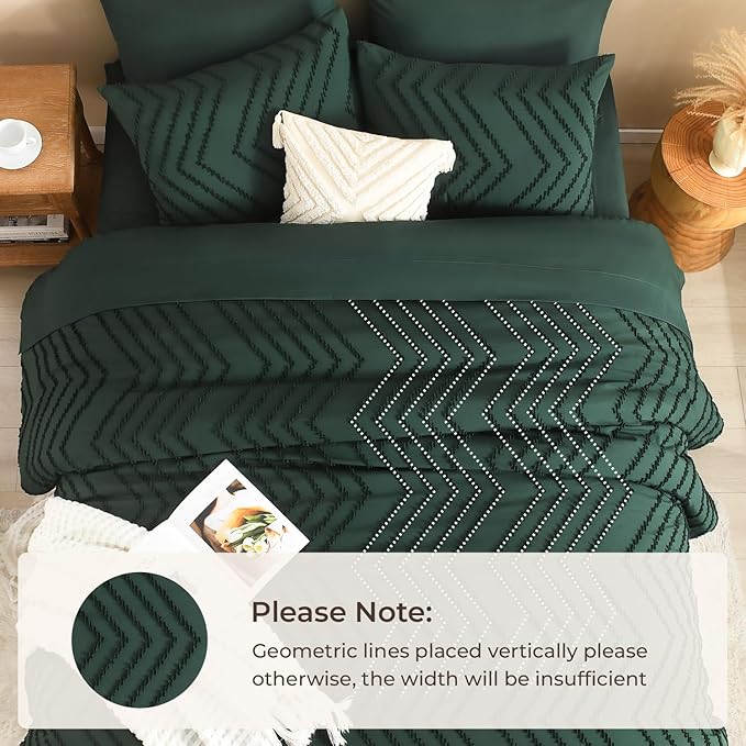 Litanika King Size Comforter Set with Sheets Dark Emerald Green - 7 Pieces Bed in a Bag King Chevron Tufted Complete Bedding Sets with Comforter, Sheets, Pillowcases & Shams