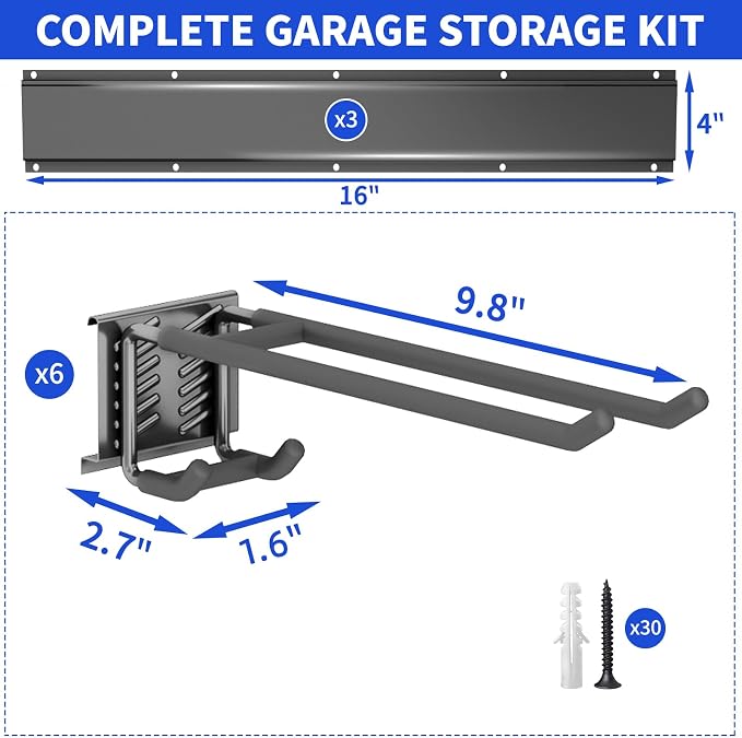 Garage Tool Organizer Wall Mount, 48inch Heavy Duty Garden Tool organizer Storage System, Easy Install With 6 Adjustable Bilayer Hooks, For Garage, Basement, Shed, Workshop(Black) - Image 7